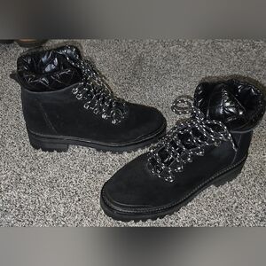 Marc Fisher LTD Innie Suede Lace-Up Hiker Boots Black Womens Dize 8